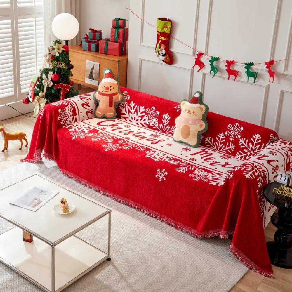 Chenille-Sofadecke mit Weihnachtsmotiv