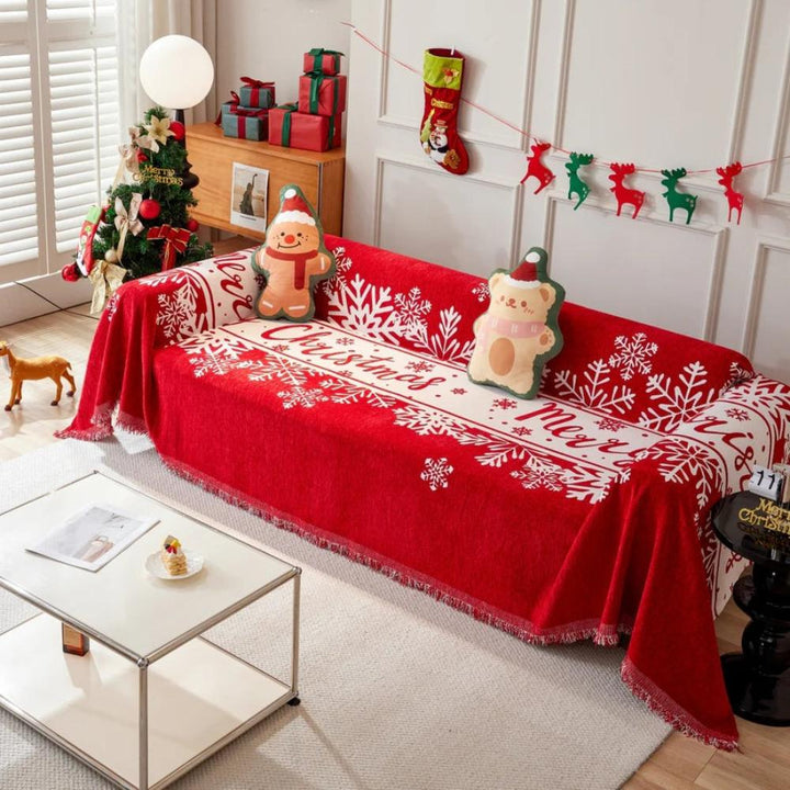 Chenille-Sofadecke mit Weihnachtsmotiv