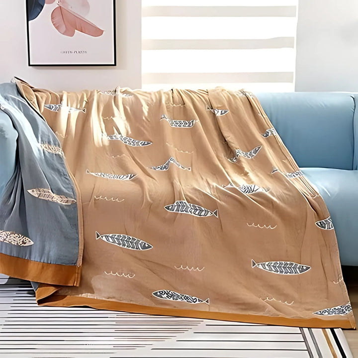 Wendbare Jacquard-Baumwolldecke mit Fischmuster