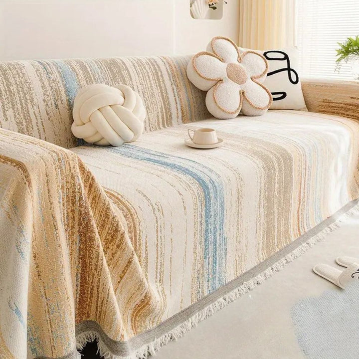 Gestreifter Chenille-Sofaüberwurf mit Farbverlauf