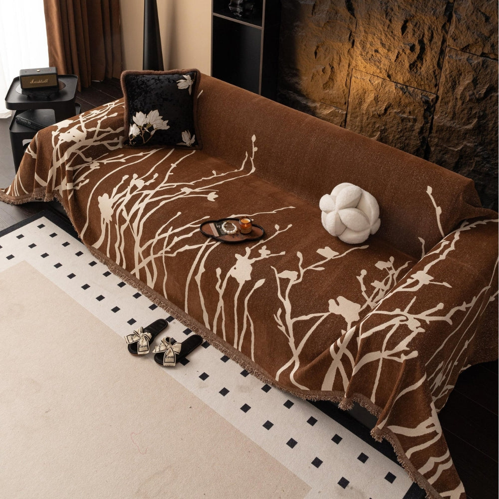 Sofaüberwurf aus Chenille mit Astsilhouette