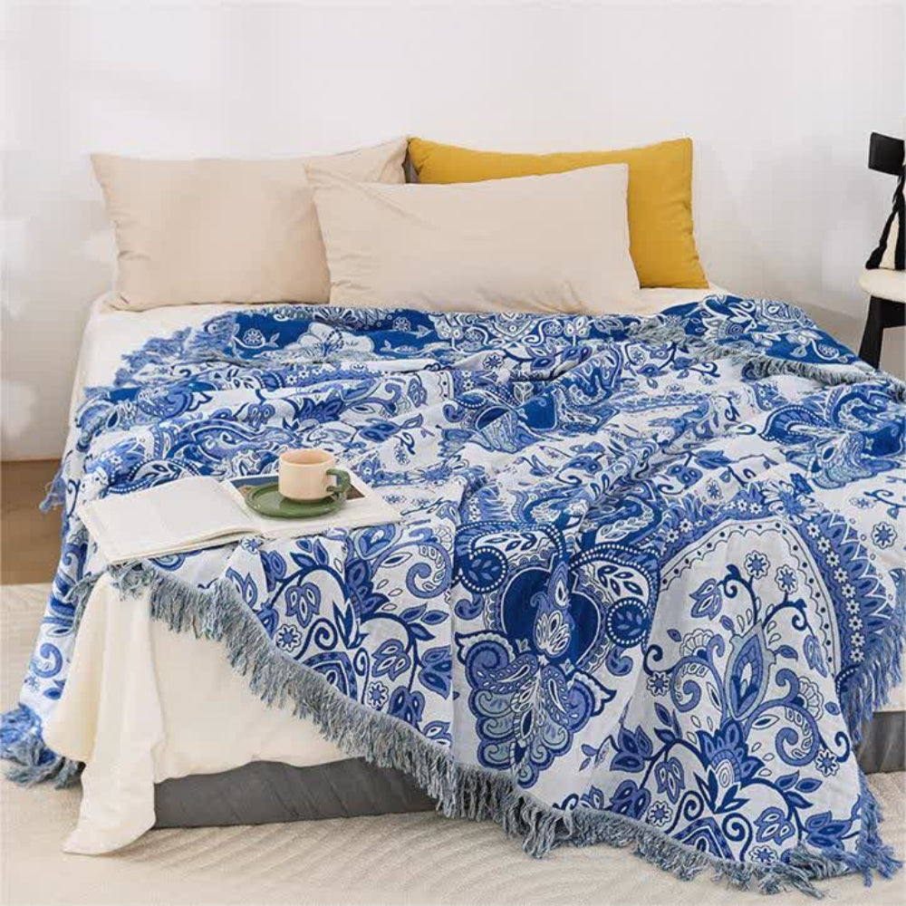 Baumwolldecke mit Paisley-Muster und Quasten