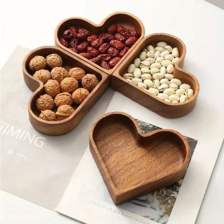 Snackschälchen aus Walnussholz, Herzform, 4er-Set