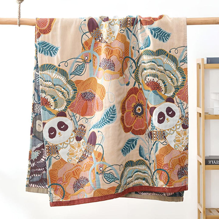Badetuch aus Baumwolle mit Panda- und Blumenmuster