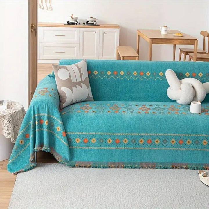 Boho-Sofaüberwurf aus Chenille mit Fransen