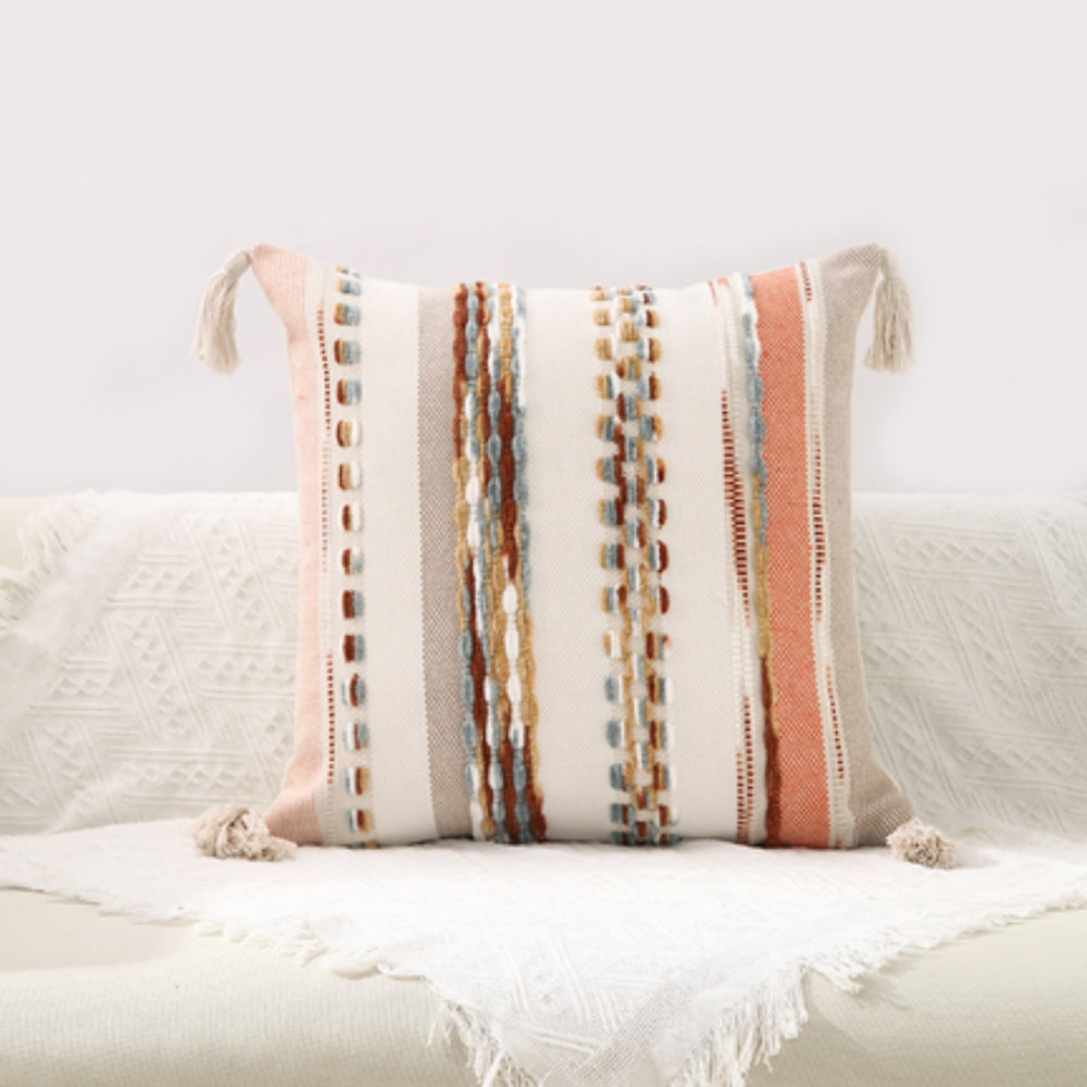 Boho-Kissenhülle mit Streifen, Wende-Design und Quasten