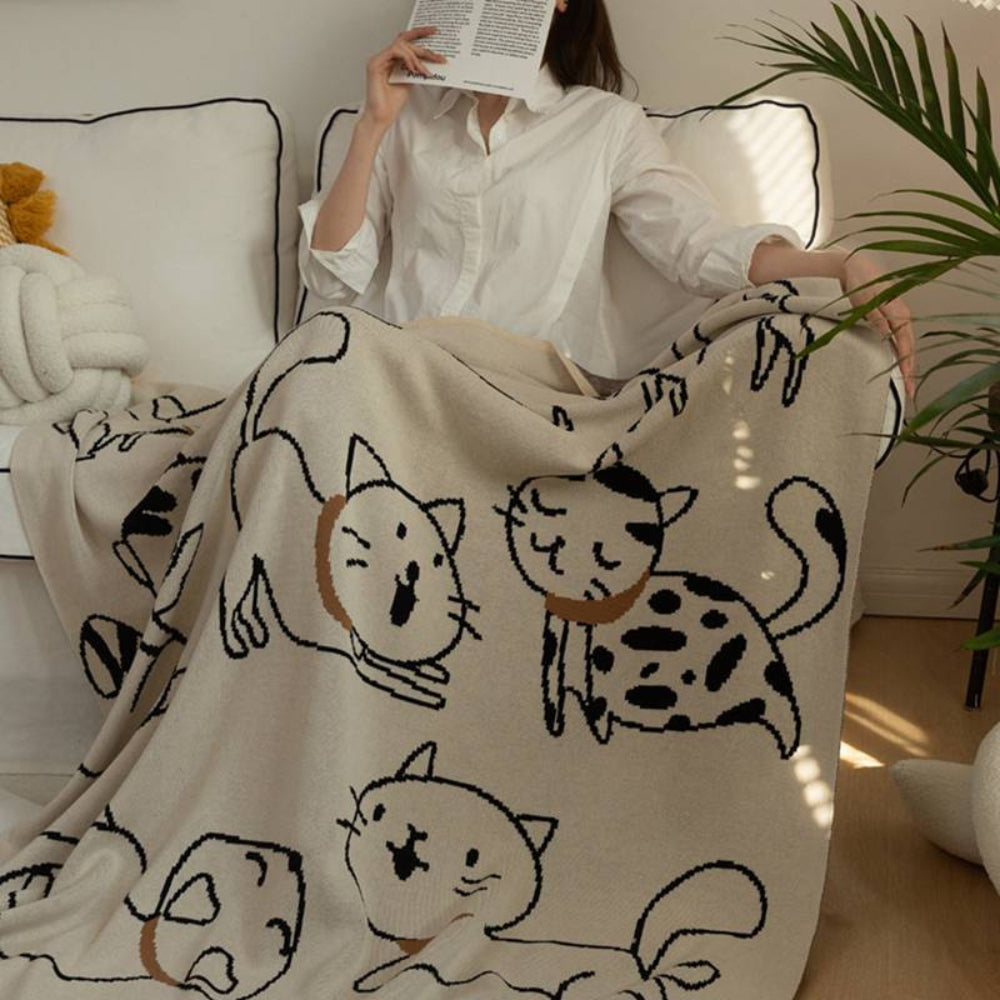 Jacquard-Baumwolldecke mit Katzenmuster 130 x 170 cm