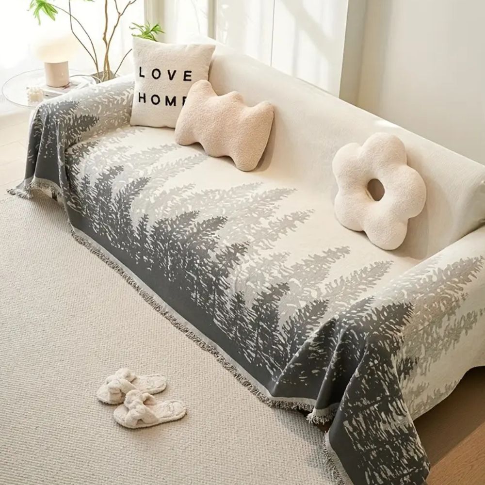 Sofaüberwurf aus Chenille mit schimmerndem Waldmotiv
