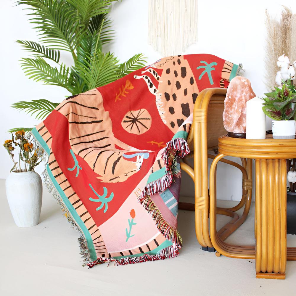 Wendbare Leopardendecke mit Quasten 130 x 160 cm