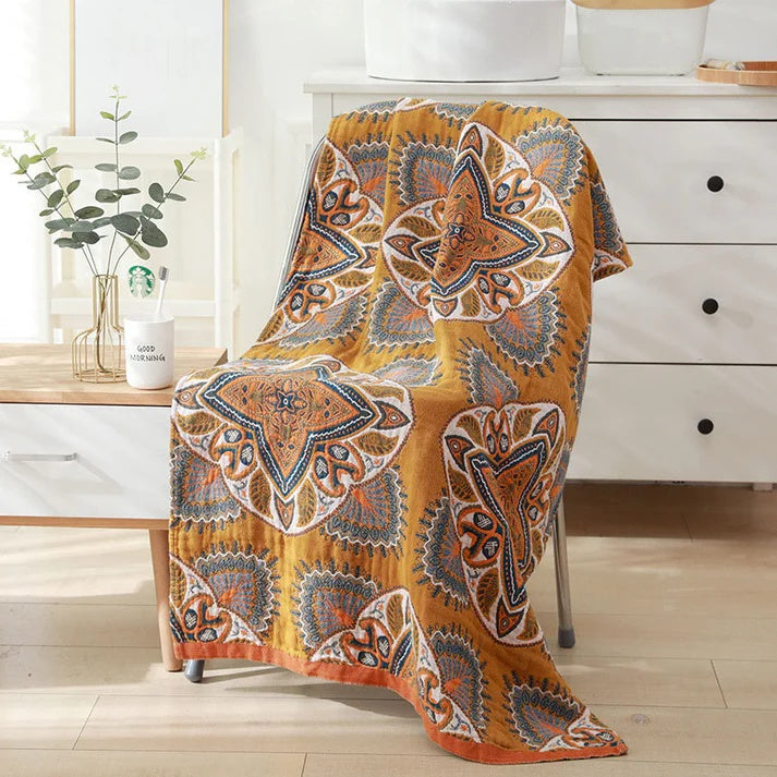 Wendbares Badetuch aus Baumwolle mit Rauten- und Blumenmuster 80 x 160 cm