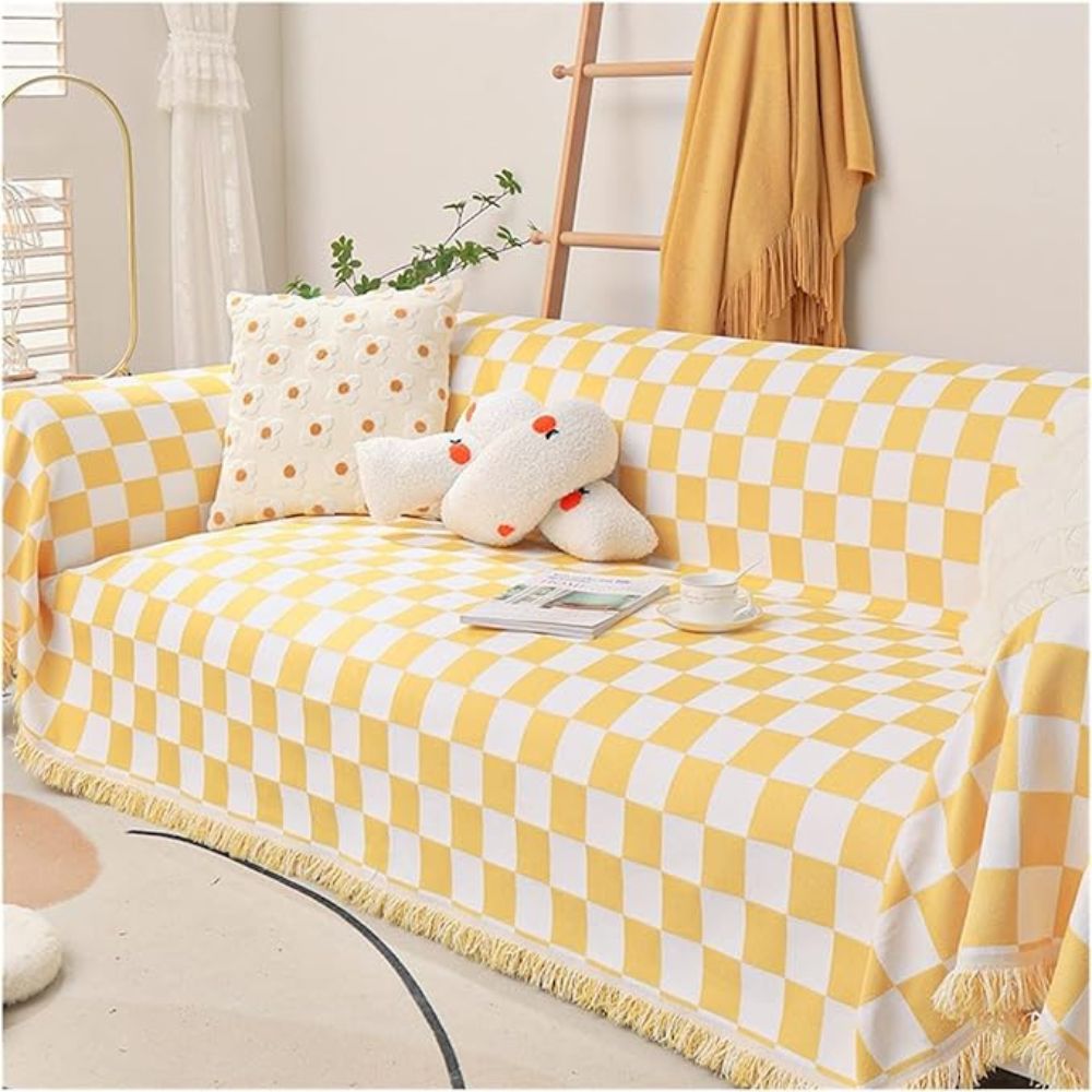Sofaüberwurf aus Chenille mit Schachbrettmuster
