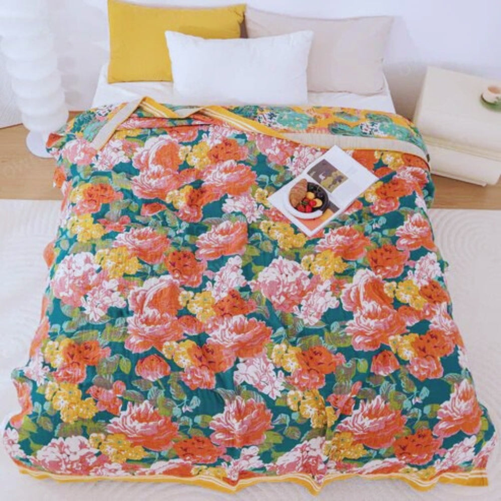 Baumwoll-Musselin-Decke mit Hibiskus 200 x 230 cm
