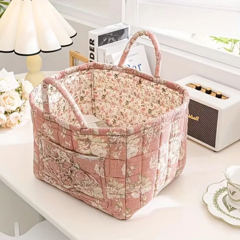 Aufbewahrungskorb aus Stoff mit Blumenmuster 33 x 27 cm