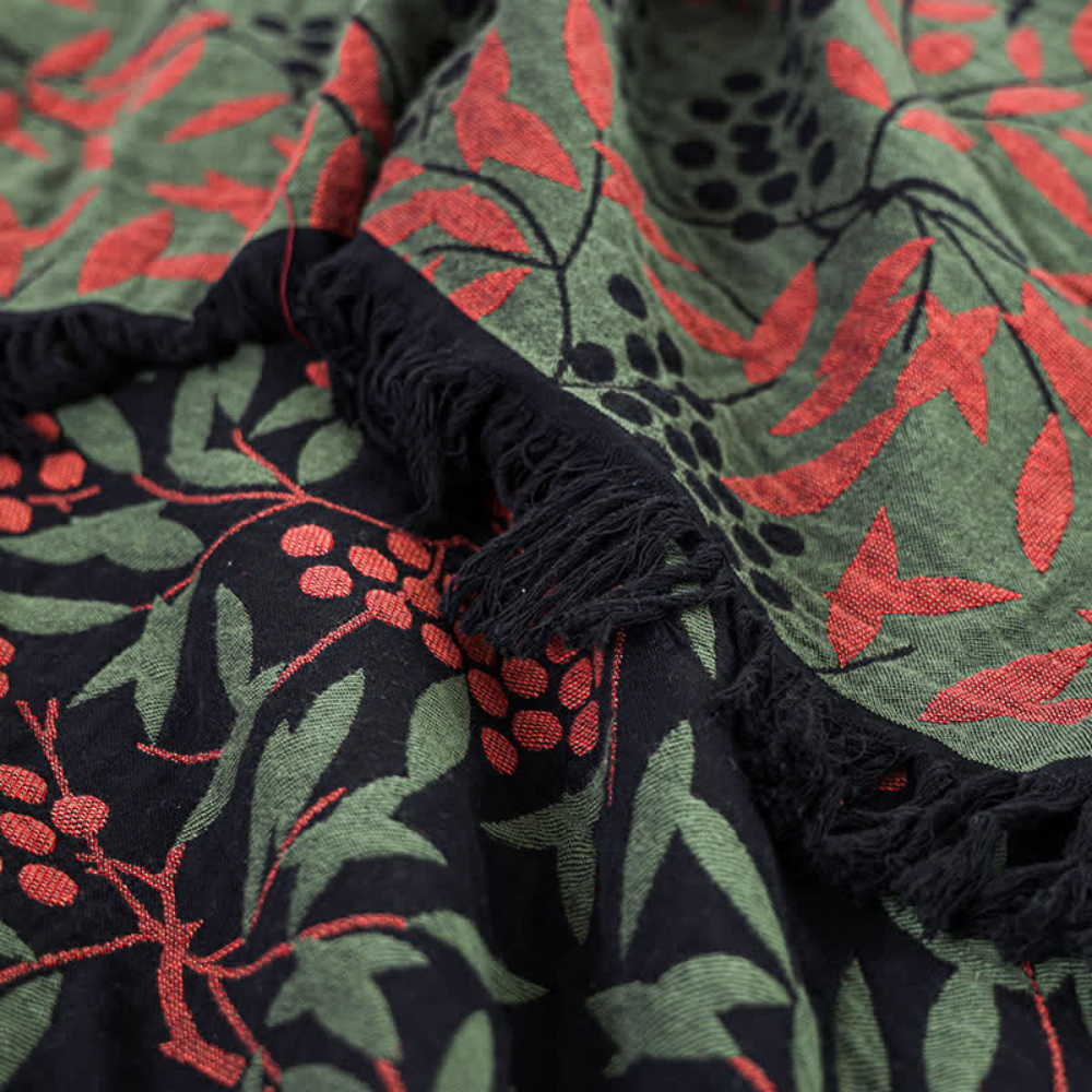 Jacquard-Tagesdecke aus Baumwolle mit Begonien und Quasten