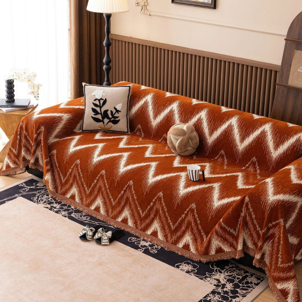 Chenille-Sofaüberwurf mit markantem Zickzackmuster