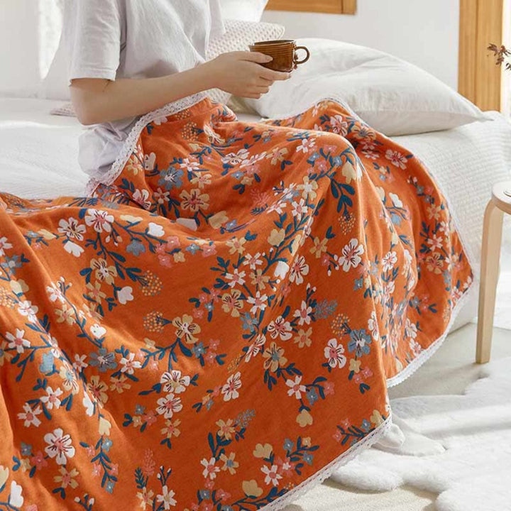 Badetuch aus Baumwolle mit feinem Blumenmuster 90 x 180 cm