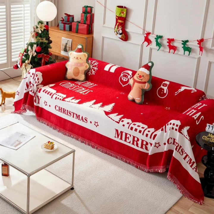 Chenille-Sofadecke mit Weihnachtsmotiv