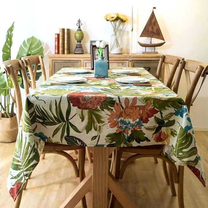 Baumwoll-Tischdecke mit Monstera-Blättern