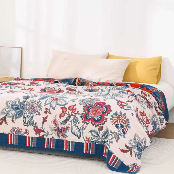 Baumwolldecke mit botanischem Retro-Muster 200 x 230 cm