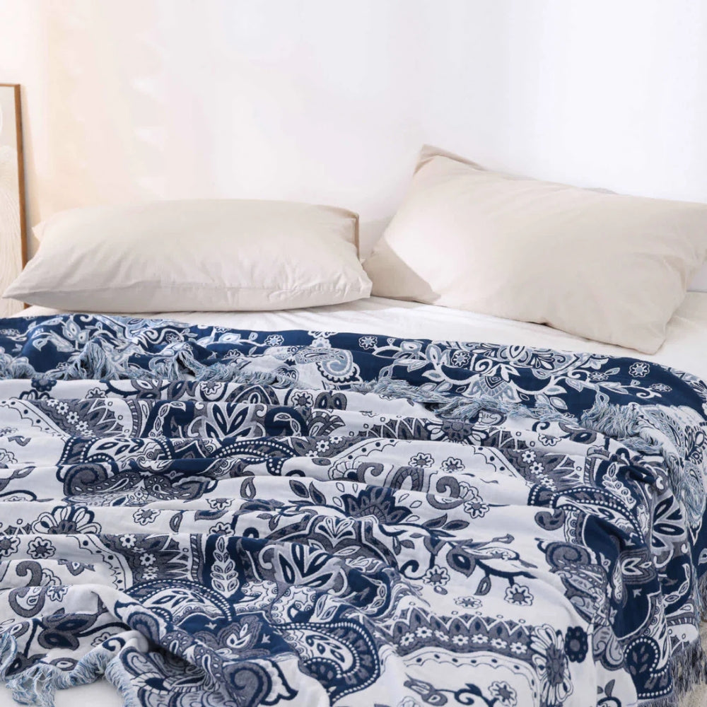 Baumwolldecke mit Paisley-Muster und Quasten