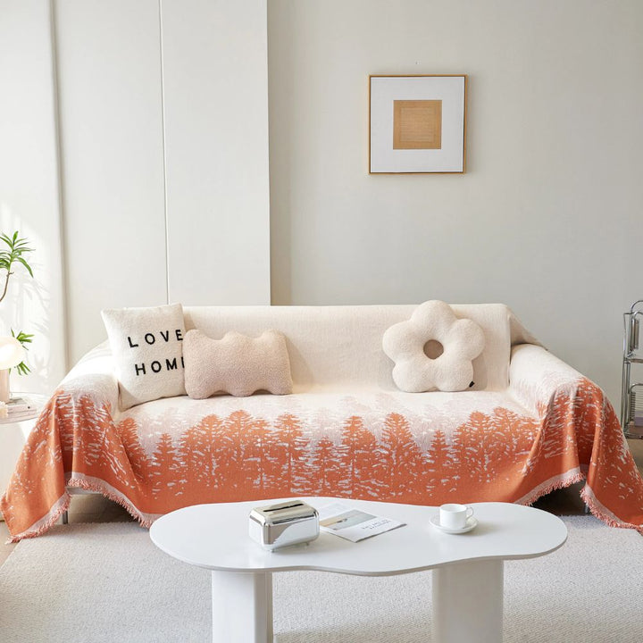 Sofaüberwurf aus Chenille mit schimmerndem Waldmotiv
