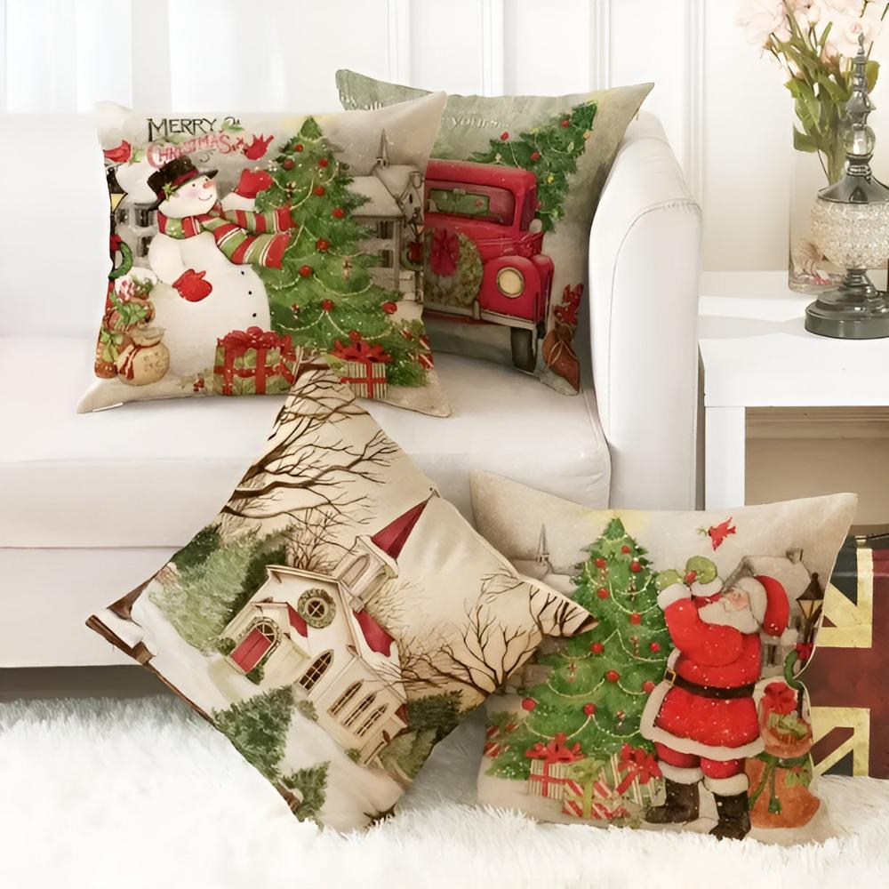 Weihnachtliche Kissenhülle aus Polyester und Leinen