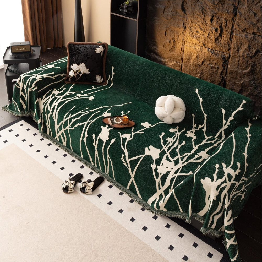 Sofaüberwurf aus Chenille mit Astsilhouette