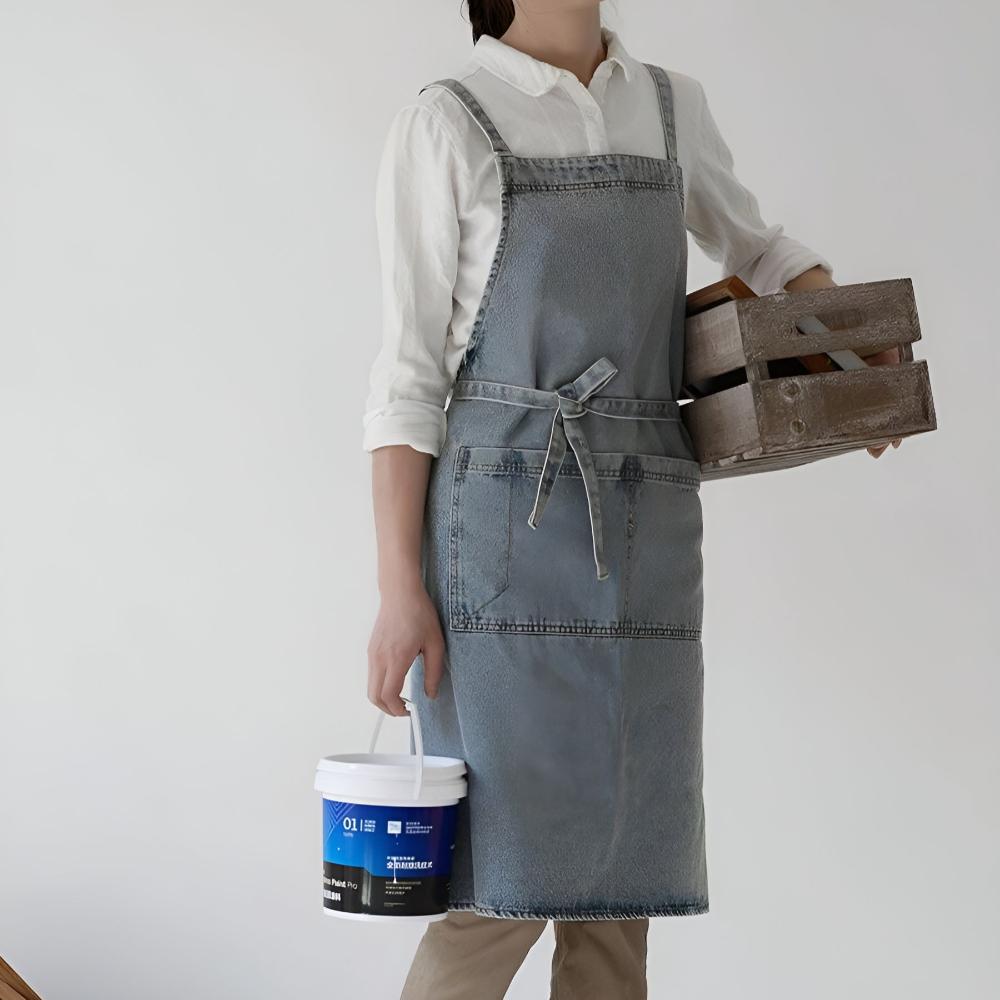 Schürze aus Baumwoll-Denim mit überkreuzten Trägern