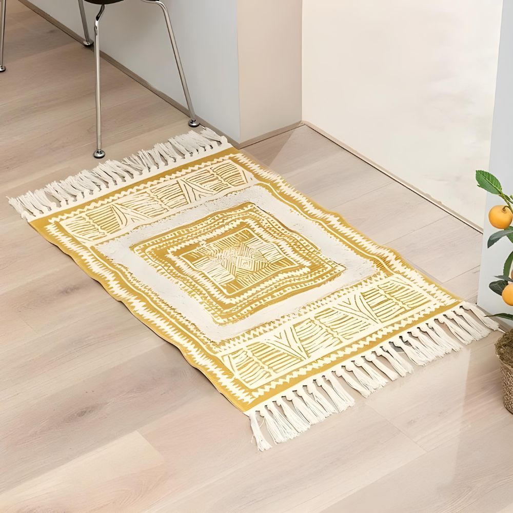 Boho-Teppich mit Fransen, gelb