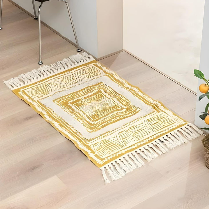 Boho-Teppich mit Fransen, gelb