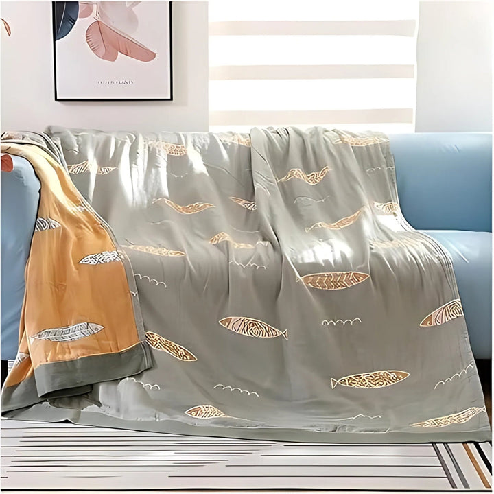 Wendbare Jacquard-Baumwolldecke mit Fischmuster