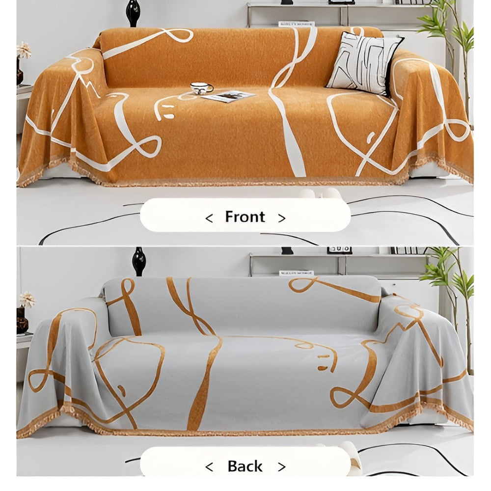 Chenille-Sofawurf mit Linienmuster, beidseitig verwendbar