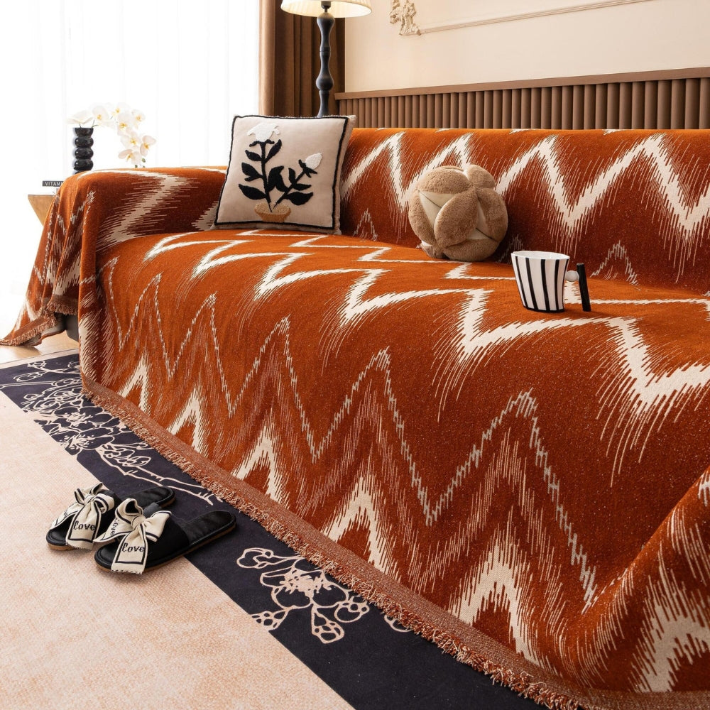 Chenille-Sofaüberwurf mit markantem Zickzackmuster