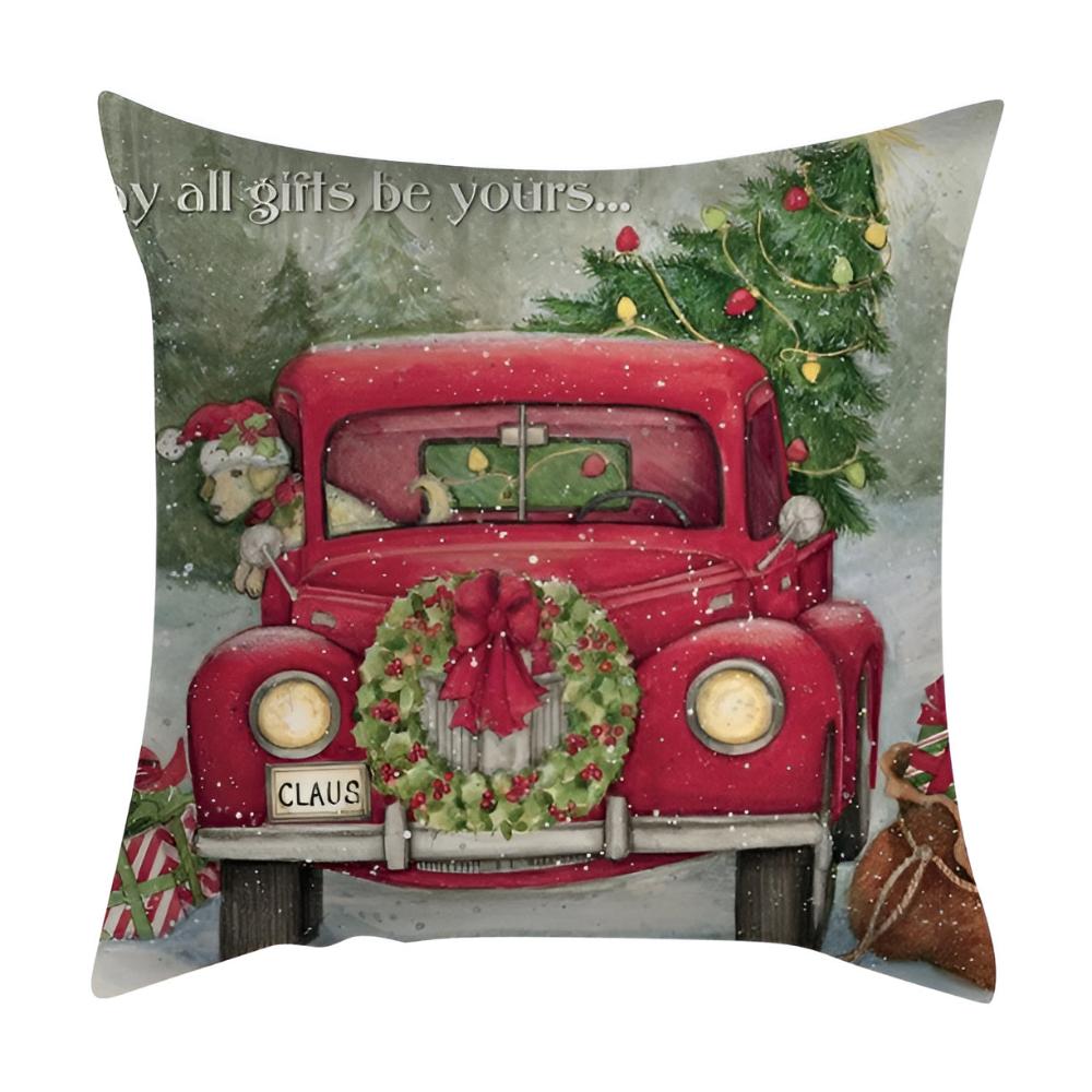 Weihnachtliche Kissenhülle aus Polyester und Leinen