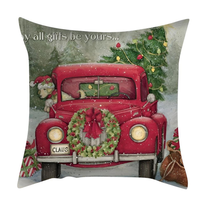 Weihnachtliche Kissenhülle aus Polyester und Leinen