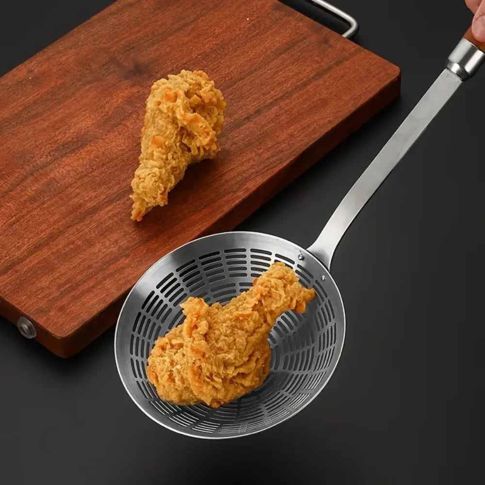Frittierkörbchen aus Stahl mit Holzgriff