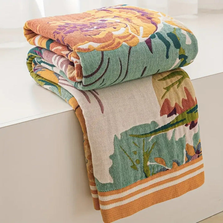 Tagesdecke aus Baumwolle mit floralem Jacquard und breitem Rand