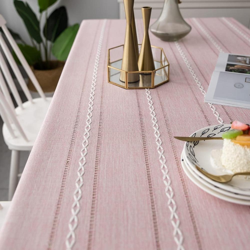 Baumwoll-Leinen-Tischdecke mit bestickten Streifen