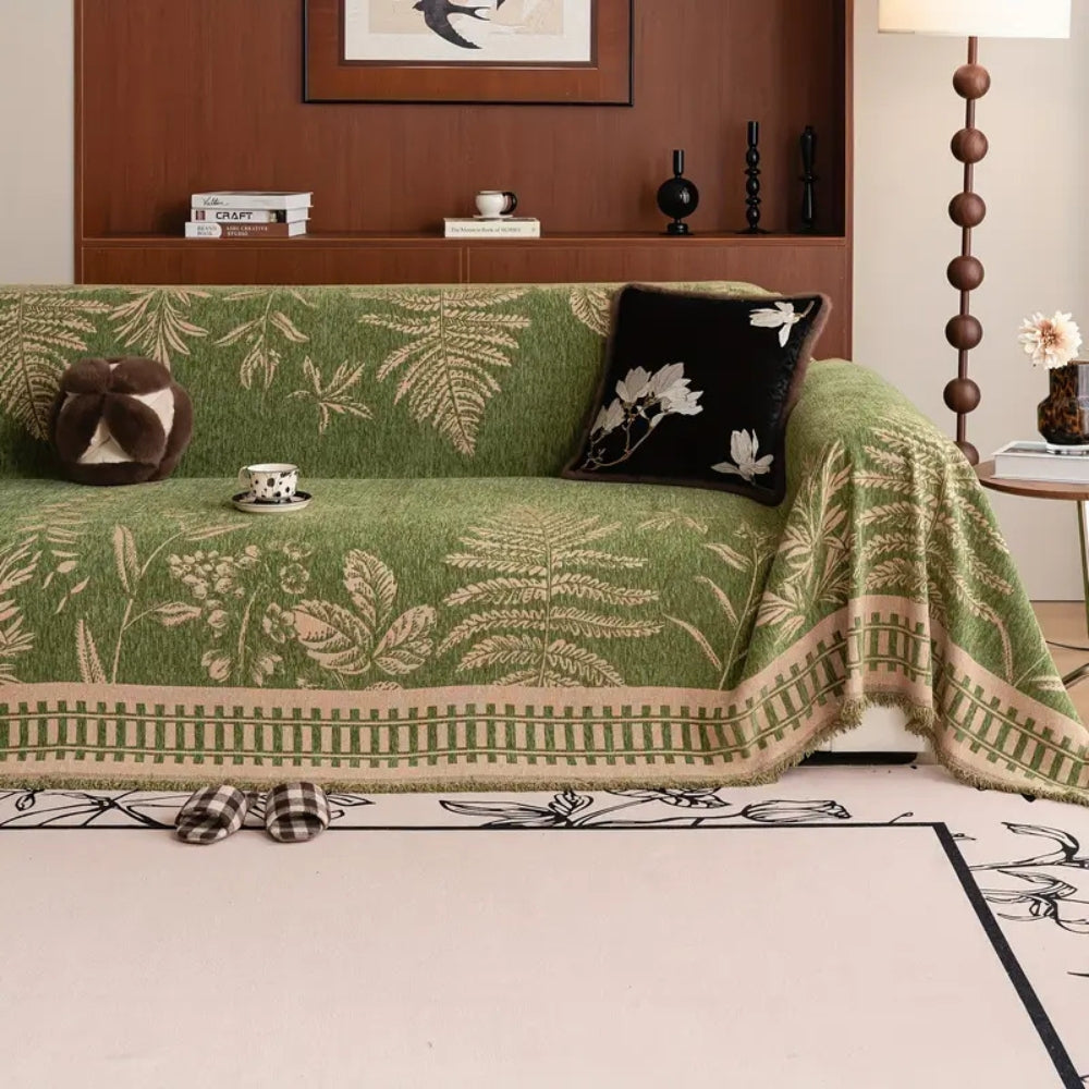 Sofaüberwurf aus Chenille mit botanischem Blumenmuster