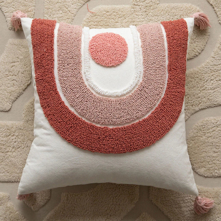 Chenille-Kissenhülle mit Blumen, Kirschen und Quasten