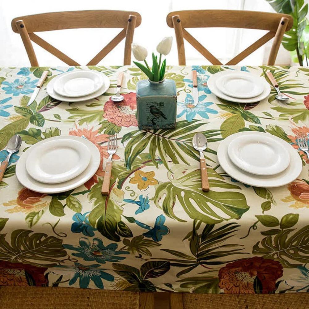 Baumwoll-Tischdecke mit Monstera-Blättern