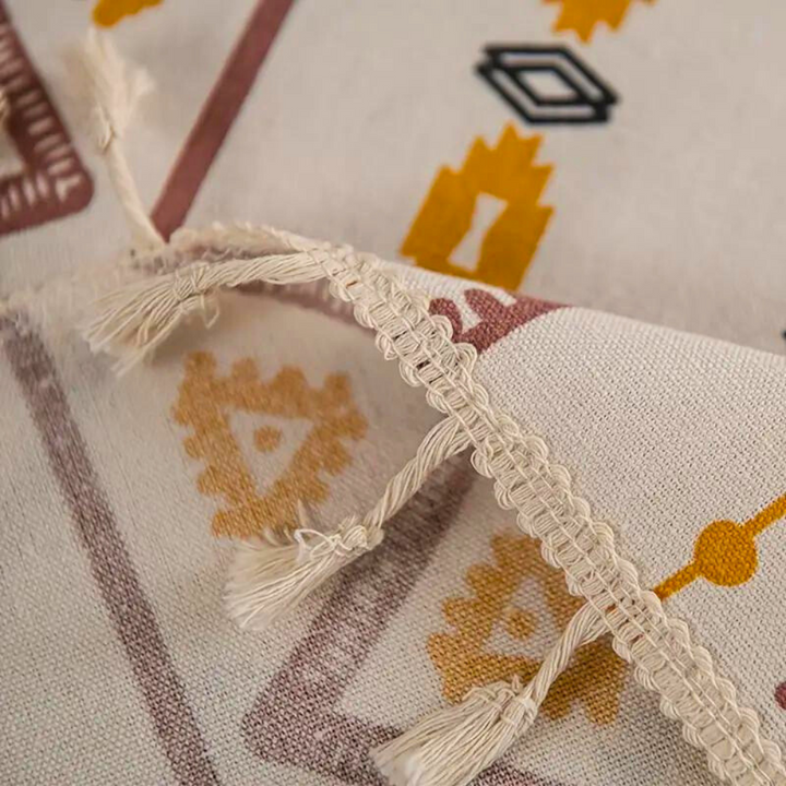 Boho-Tischdecke aus Baumwoll-Leinen-Mischgewebe mit Quasten