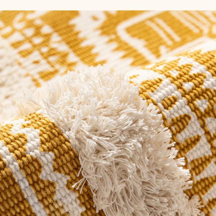 Boho-Teppich mit Fransen, gelb