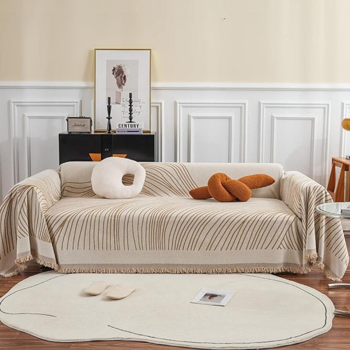 Chenille-Sofawurf mit Wellen und Quasten