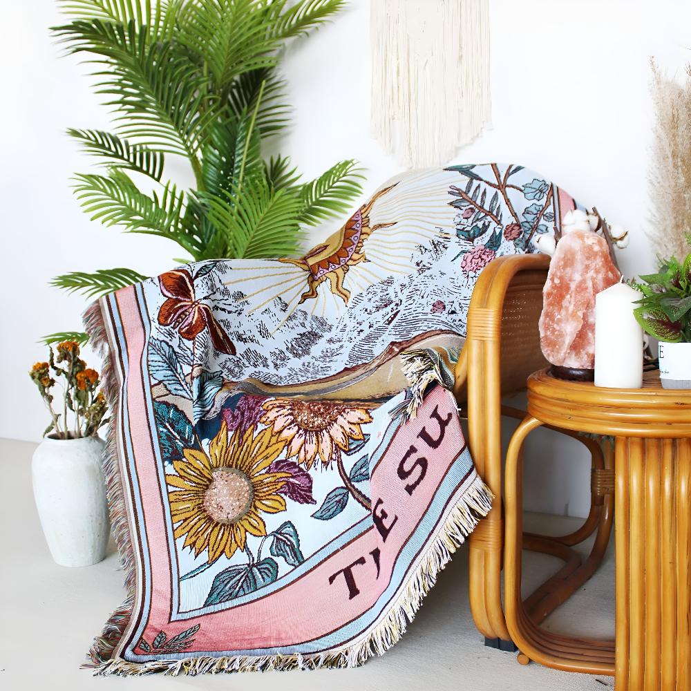 Boho-Wandbehang mit Sonnenmotiv 130 x 160 cm
