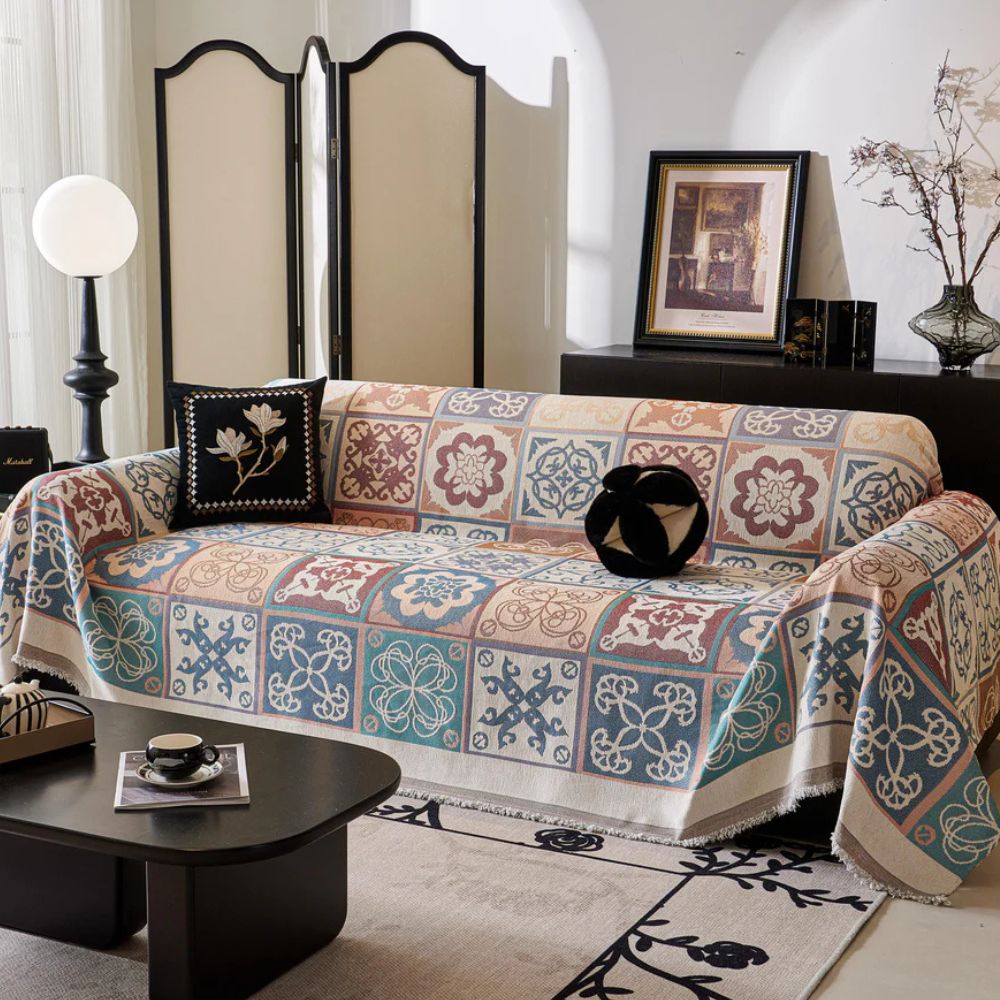 Chenille-Sofaüberwurf, Fliesenmosaik