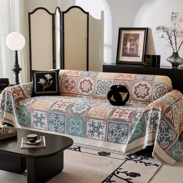 Chenille-Sofaüberwurf, Fliesenmosaik