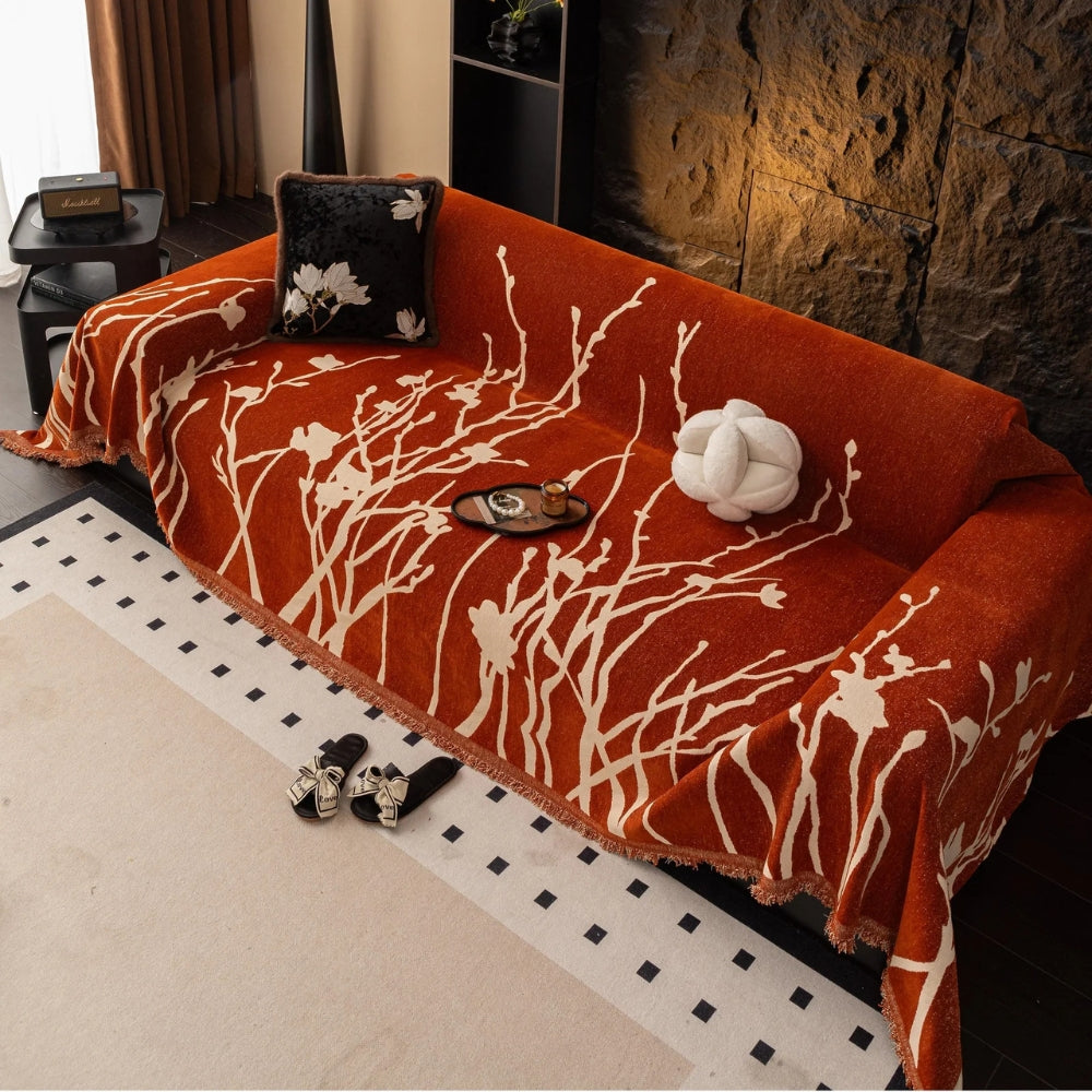 Sofaüberwurf aus Chenille mit Astsilhouette