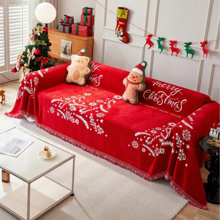 Chenille-Sofadecke mit Weihnachtsmotiv