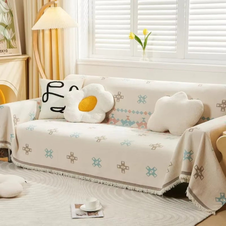 Chenille-Sofadecke mit dezentem geometrischem Muster